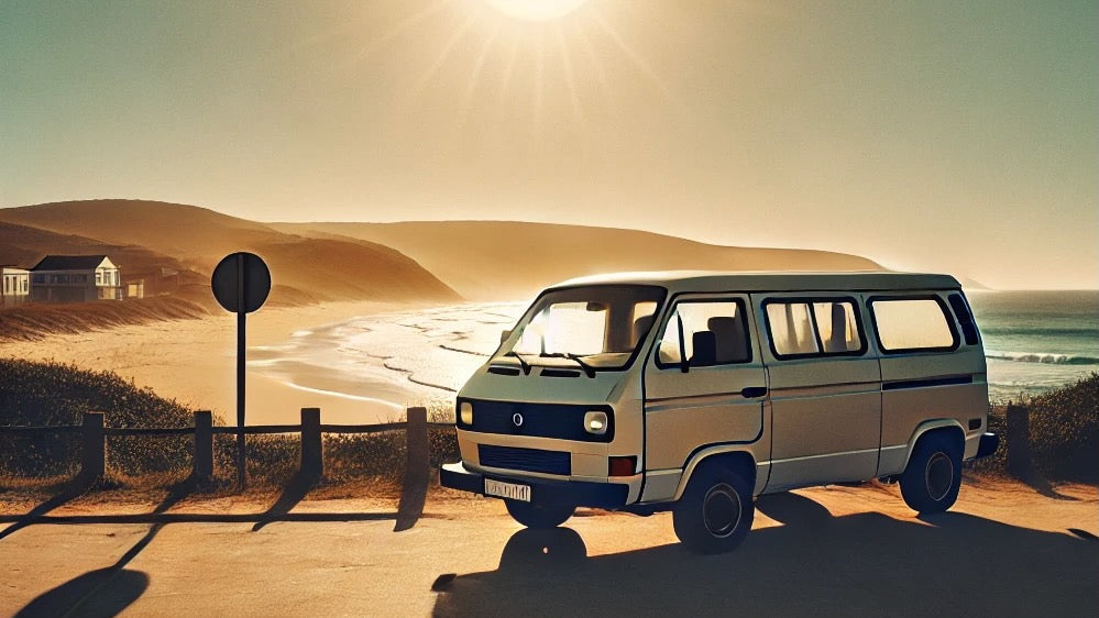 Van next to a beach