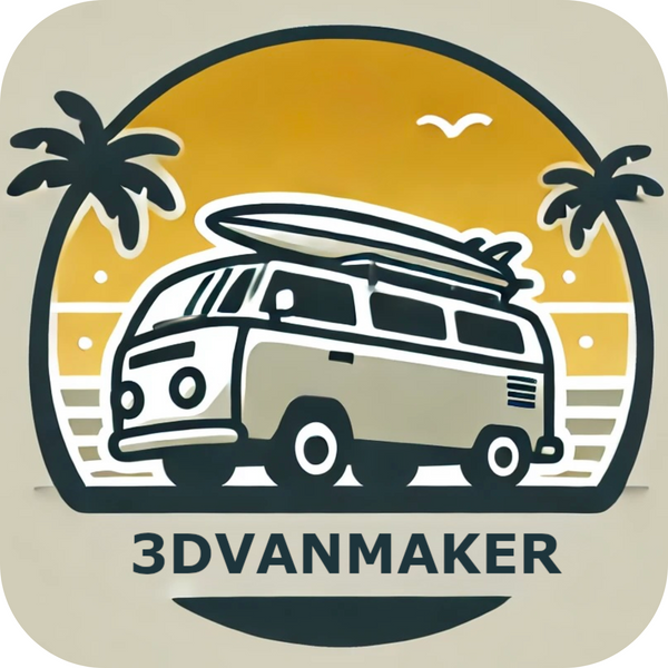 Logo 3DVanMaker arrondi avec coins blanc.